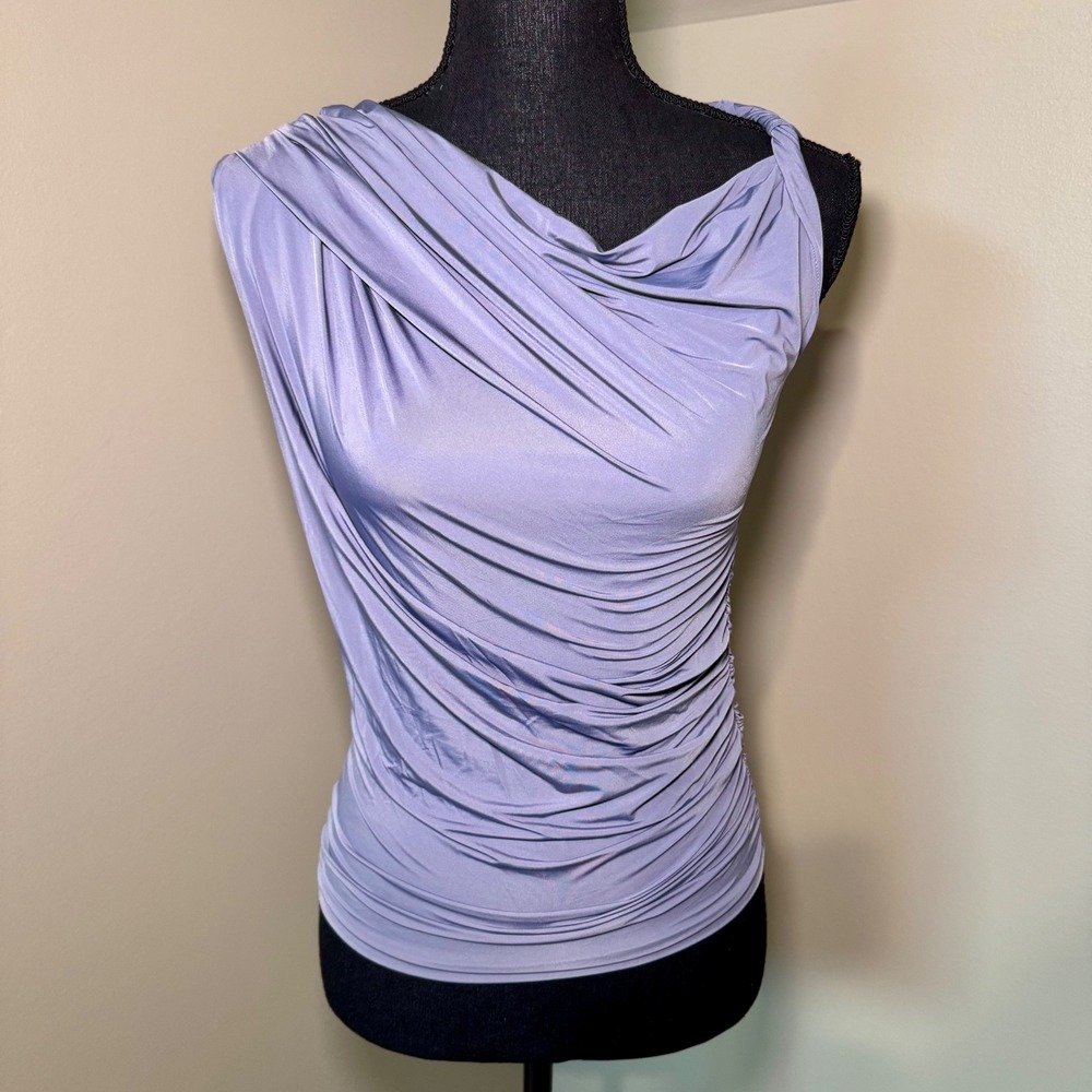 Abercrombie & Fitch XS Ruched‎ Asymmetrical Draped Cowl Neck Top Lavender Gray